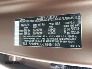 2024 Hyundai Santa Fe Limited z VIN 5NMP4DGL1RH030440, wystawiony jako Copart lot #51807025 z przebiegiem 6 988 mil mil oraz Szkoda całkowita • Salvage title. Historia ofert i sprzedaży dostępna na DreamBid. Obrazek 12.