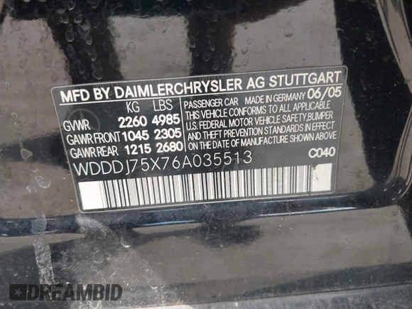 2006 Mercedes-Benz CLS 500 with VIN WDDDJ75X76A035513, listed as a IAAI auction lot 42426134 with Not provided miles and . Bid and sale history available at DreamBid. Image 9.