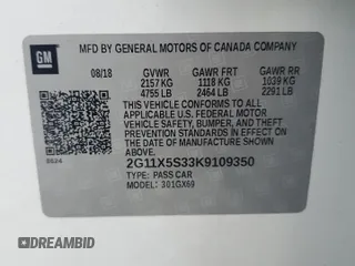 2019 Chevrolet Impala LS with VIN 2G11X5S33K9109350, listed as a Copart auction lot 56450935 with 80,726 mi miles and Non repairable. Bid and sale history available at DreamBid. Image 13.