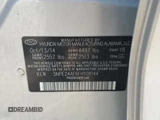 2015 Hyundai Sonata SE z VIN 5NPE24AF6FH108144, wystawiony jako Copart lot #58140065 z przebiegiem 126 031 mil mil oraz Szkoda całkowita • Salvage title. Historia ofert i sprzedaży dostępna na DreamBid. Obrazek 12.