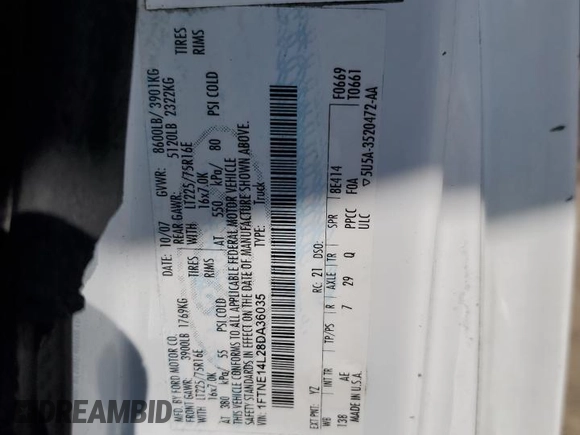 2008 Ford Econoline Cargo Commercial with VIN 1FTNE14L28DA36035, listed as a Copart auction lot 71575904 with 305,497 mi miles and Salvage title. Bid and sale history available at DreamBid. Image 14.