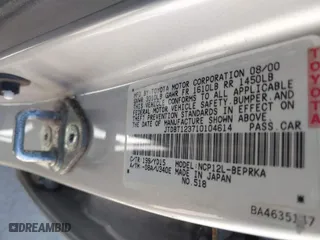 2001 Toyota ECHO with VIN JTDBT123710104614, listed as a IAAI auction lot 39280063 with NaN miles. Bid and sale history available at carsss.com. Image 9.