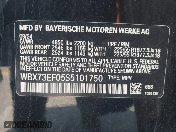 2025 BMW X1 xDrive28i z VIN WBX73EF05S5101750, wystawiony jako IAAI lot #42318885 z przebiegiem 13 923 mil mil oraz . Historia ofert i sprzedaży dostępna na DreamBid. Obrazek 9.