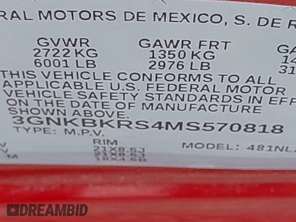 2021 Chevrolet Blazer RS with VIN 3GNKBKRS4MS570818, listed as a IAAI auction lot 42511827 with 28,519 mi miles and . Bid and sale history available at DreamBid. Image 9.
