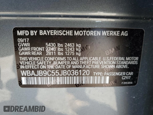 2018 BMW 5 Series M550i xDrive z VIN WBAJB9C55JB036120, wystawiony jako Copart lot #49134865 z przebiegiem Nie podano mil oraz Szkoda całkowita • Salvage title. Historia ofert i sprzedaży dostępna na DreamBid. Obrazek 12.