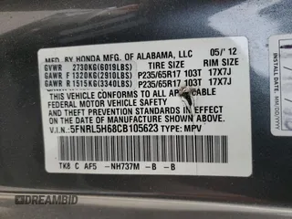 2012 Honda Odyssey EX-L with VIN 5FNRL5H68CB105623, listed as a Copart auction lot 55166905 with 147,417 mi miles and Salvage Title. Bid and sale history available at carsss.com. Image 13.