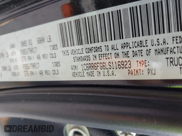 2020 Ram 1500 Tradesman с VIN 1C6RR6FG6LS116923, выставлен на аукционе IAAI как лот 42120567 с пробегом 103 298 миль миль и . История ставок и продаж доступна на DreamBid. Изображение 9.