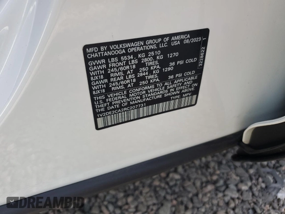 2024 Volkswagen Atlas SE z VIN 1V2DE2CA2RC207731, wystawiony jako Copart lot #68003224 z przebiegiem 12 886 mil mil oraz Szkoda całkowita • Salvage title. Historia ofert i sprzedaży dostępna na DreamBid. Obrazek 15.