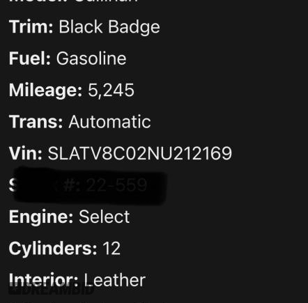 2022 Rolls-Royce Cullinan Black Badge z VIN SLATV8C02NU212XXX, wystawiony jako Copart lot #59257385 z przebiegiem 5 245 mil mil oraz Czysty tytuł • Clean title. Historia ofert i sprzedaży dostępna na DreamBid. Obrazek 10.