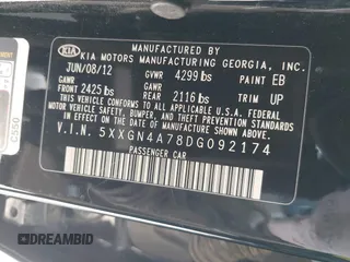 2013 Kia Optima EX с VIN 5XXGN4A78DG092174, выставлен на аукционе IAAI как лот 42583095 с пробегом 151 385 миль миль и . История ставок и продаж доступна на DreamBid. Изображение 9.