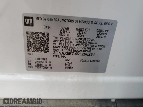 2024 Chevrolet Equinox LS with VIN 3GNAX5EG4RL296294, listed as a Copart auction lot 80238514 with 15,928 mi miles and Salvage Title. Bid and sale history available at carsss.com. Image 13.