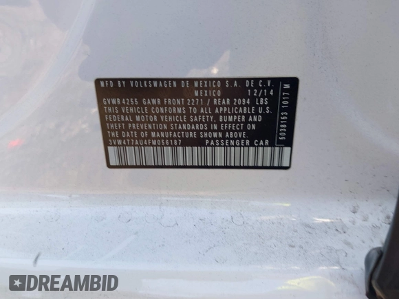 2015 Volkswagen GTI S z VIN 3VW4T7AU4FM056187, wystawiony jako IAAI lot #41273757 z przebiegiem 108 096 mil mil oraz . Historia ofert i sprzedaży dostępna na DreamBid. Obrazek 9.