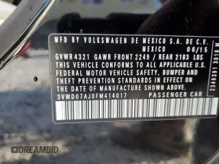 2015 Volkswagen Jetta Sedan 1.8T SE w/Connectivity with VIN 3VWD07AJ8FM414017, listed as a Copart auction lot 49407745 with 190,615 mi miles and Salvage Title. Bid and sale history available at carsss.com. Image 14.