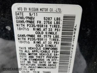2012 Nissan Murano LE with VIN JN8AZ1MWXCW202607, listed as a Copart auction lot 43558685 with 143,880 mi miles and Salvage Title. Bid and sale history available at carsss.com. Image 13.