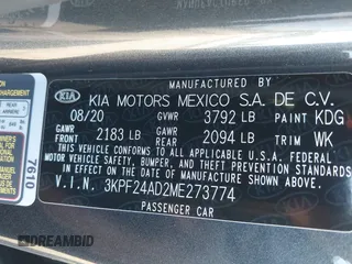 2021 Kia Forte LXS with VIN 3KPF24AD2ME273774, listed as a IAAI auction lot 41980949 with 48,883 mi miles and . Bid and sale history available at carsss.com. Image 9.