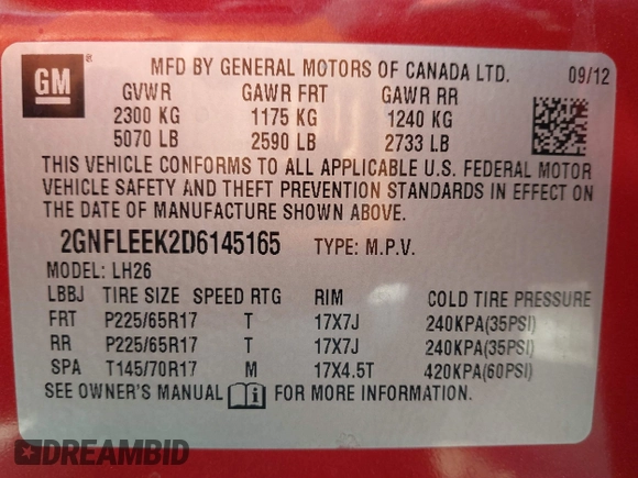 2013 Chevrolet Equinox LT with VIN 2GNFLEEK2D6145165, listed as a IAAI auction lot 41776324 with 236,296 mi miles. Bid and sale history available at carsss.com. Image 9.