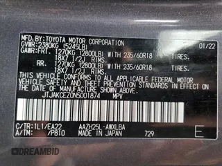 2022 Lexus NX 350h with VIN JTJAKCEZ0N5001874, listed as a Copart auction lot 58402925 with 21,016 mi miles and Salvage title. Bid and sale history available at DreamBid. Image 14.