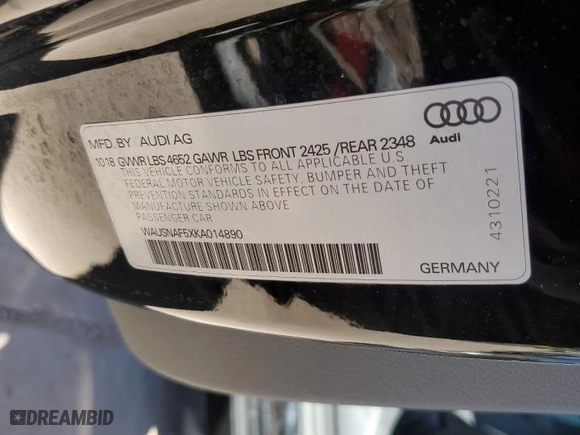 2019 Audi A5 Coupe Premium with VIN WAUSNAF5XKA014890, listed as a Copart auction lot 50365185 with 77,318 mi miles and Salvage Title. Bid and sale history available at carsss.com. Image 12.