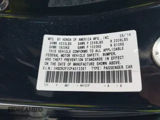 2015 Honda Accord LX with VIN 1HGCR2F32FA013367, listed as a IAAI auction lot 40872176 with 170,000 mi miles and . Bid and sale history available at carsss.com. Image 9.