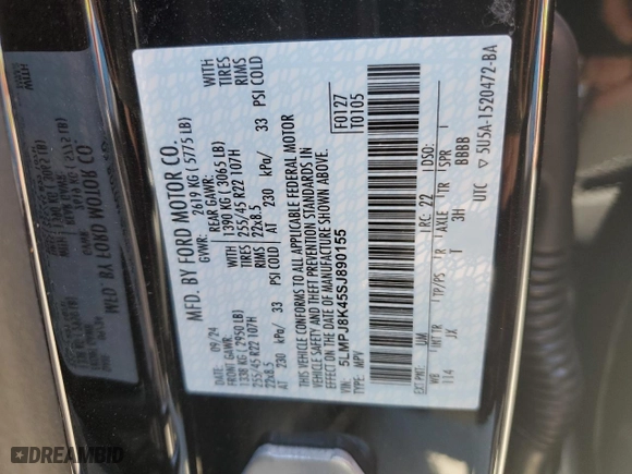 2025 Lincoln Nautilus Reserve with VIN 5LMPJ8K45SJ890155, listed as a Copart auction lot 47013675 with 1,469 mi miles and Salvage Title. Bid and sale history available at carsss.com. Image 13.