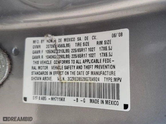 2008 Honda CR-V EX with VIN 3CZRE38528G704924, listed as a Copart auction lot 46612805 with 177,455 mi miles and Salvage Title. Bid and sale history available at carsss.com. Image 13.