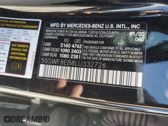 2020 Mercedes-Benz C 300 с VIN 55SWF8EB8LU332726, выставлен на аукционе Copart как лот 56906945 с пробегом 28 267 миль миль и Списание • Salvage title. История ставок и продаж доступна на DreamBid. Изображение 12.