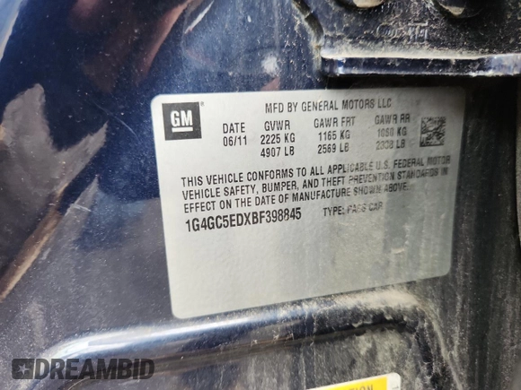 2011 Buick LaCrosse CXL with VIN 1G4GC5EDXBF398845, listed as a Copart auction lot 64126045 with 213,883 mi miles and Salvage title. Bid and sale history available at DreamBid. Image 12.