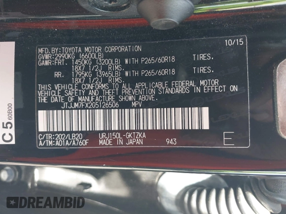 2016 Lexus GX 460 Luxury with VIN JTJJM7FX2G5126506, listed as a IAAI auction lot 42484122 with 42,004 mi miles and . Bid and sale history available at DreamBid. Image 9.