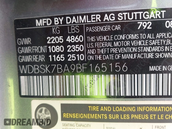 2011 Mercedes-Benz SL 550 z VIN WDBSK7BA9BF165156, wystawiony jako IAAI lot #42075223 z przebiegiem 41 313 mil mil oraz . Historia ofert i sprzedaży dostępna na DreamBid. Obrazek 9.