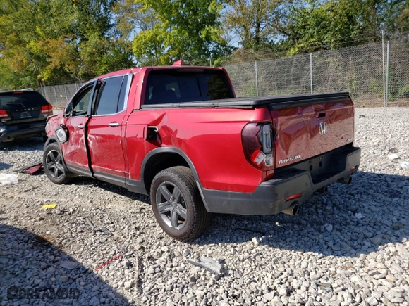 2021 Honda Ridgeline RTL-E with VIN 5FPYK3F79MB011161, listed as a Copart auction lot 67878013 with 0 mi miles and Salvage Title. Bid and sale history available at carsss.com. Image 2.