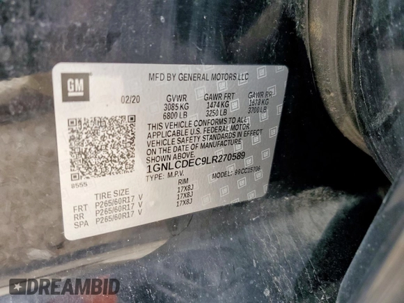 2020 Chevrolet Tahoe Commercial z VIN 1GNLCDEC9LR270589, wystawiony jako Copart lot #60868145 z przebiegiem 74 238 mil mil oraz Szkoda całkowita • Salvage title. Historia ofert i sprzedaży dostępna na DreamBid. Obrazek 13.