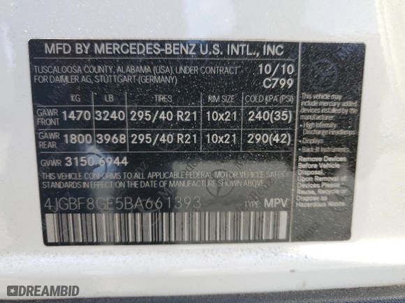 2011 Mercedes-Benz GL-Class GL 550 with VIN 4JGBF8GE5BA661393, listed as a Copart auction lot 84612474 with 112,503 mi miles and Salvage Title. Bid and sale history available at carsss.com. Image 13.