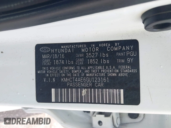 2016 Hyundai Accent SE z VIN KMHCT4AE6GU123161, wystawiony jako IAAI lot #39972957 z przebiegiem 133 416 mil mil oraz . Historia ofert i sprzedaży dostępna na DreamBid. Obrazek 9.