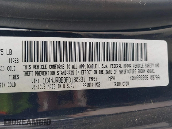 2015 Jeep Patriot Sport with VIN 1C4NJRBB3FD130331, listed as a IAAI auction lot 42075524 with 180,719 mi miles and . Bid and sale history available at carsss.com. Image 9.