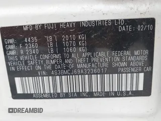 2010 Subaru Legacy Limited with VIN 4S3BMCJ69A3236017, listed as a IAAI auction lot 42120636 with 189,655 mi miles and . Bid and sale history available at DreamBid. Image 9.