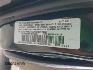 2001 Subaru Legacy Outback L.L. Bean with VIN 4S3BH806117653496, listed as a IAAI auction lot 41910142 with 187,919 mi miles and . Bid and sale history available at DreamBid. Image 9.