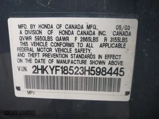 2003 Honda Pilot EX with VIN 2HKYF18523H598445, listed as a IAAI auction lot 41723462 with 234,598 mi miles. Bid and sale history available at carsss.com. Image 9.