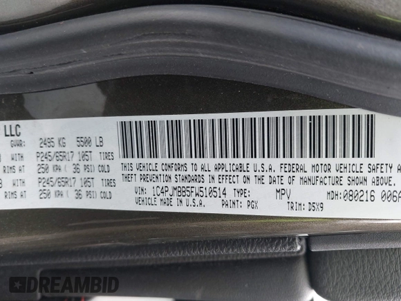 2015 Jeep Cherokee Trailhawk with VIN 1C4PJMBB5FW510514, listed as a IAAI auction lot 41492111 with 98,482 mi miles and . Bid and sale history available at DreamBid. Image 9.