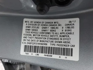 2017 Honda Civic LX z VIN 2HGFC2F51HH562496, wystawiony jako IAAI lot #41524243 z przebiegiem Nie podano mil oraz . Historia ofert i sprzedaży dostępna na DreamBid. Obrazek 9.