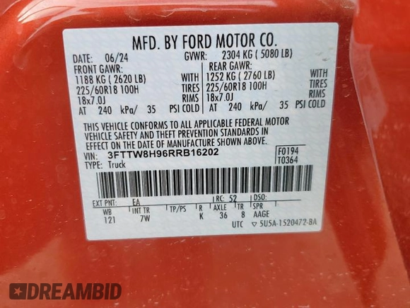 2024 Ford Maverick XLT with VIN 3FTTW8H96RRB16202, listed as a Copart auction lot 59702775 with 2,939 mi miles and Salvage title. Bid and sale history available at DreamBid. Image 13.