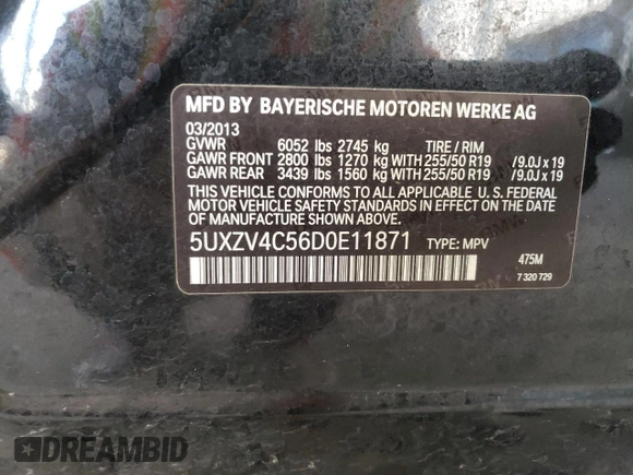 2013 BMW X5 xDrive35i z VIN 5UXZV4C56D0E11871, wystawiony jako Copart lot #58247665 z przebiegiem 136 874 mil mil oraz Szkoda całkowita • Salvage title. Historia ofert i sprzedaży dostępna na DreamBid. Obrazek 12.