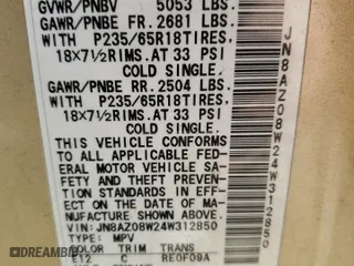 2004 Nissan Murano SL with VIN JN8AZ08W24W312850, listed as a Copart auction lot 75202134 with 0 mi miles and Clean Title. Bid and sale history available at carsss.com. Image 16.