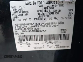 2014 Ford Explorer XLT z VIN 1FM5K8D88EGC53995, wystawiony jako IAAI lot #42170103 z przebiegiem Nie podano mil oraz . Historia ofert i sprzedaży dostępna na DreamBid. Obrazek 9.