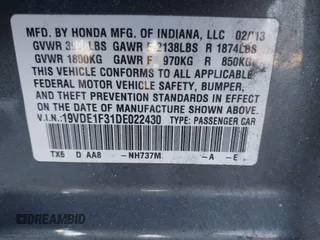 2013 Acura ILX with VIN 19VDE1F31DE022430, listed as a IAAI auction lot 41260268 with 123,867 mi miles. Bid and sale history available at carsss.com. Image 9.