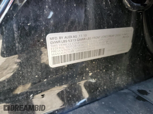 2011 Audi A6 Prestige with VIN WAUKGAFB2BN039873, listed as a Copart auction lot 44166385 with 136,991 mi miles and Salvage title. Bid and sale history available at DreamBid. Image 13.