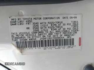2000 Lexus RX 300 with VIN JT6HF10U1Y0098064, listed as a IAAI auction lot 42046249 with 216,171 mi miles. Bid and sale history available at carsss.com. Image 9.