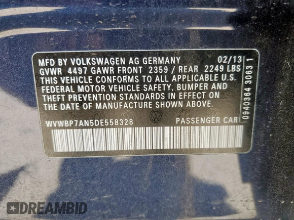 2013 Volkswagen CC Sport Plus z VIN WVWBP7AN5DE558328, wystawiony jako Copart lot #57611105 z przebiegiem 110 206 mil mil oraz Tytuł czysty. Historia ofert i sprzedaży dostępna na DreamBid. Obrazek 12.