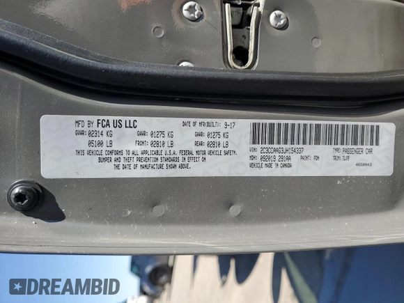 2018 Chrysler 300 Touring with VIN 2C3CCAAG3JH154337, listed as a Copart auction lot 48502595 with Not Provided miles and Salvage Title. Bid and sale history available at carsss.com. Image 13.