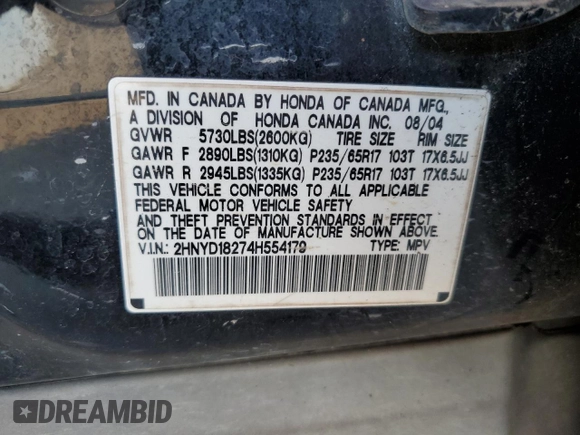 2004 Acura MDX with VIN 2HNYD18274H554179, listed as a Copart auction lot 72229024 with 0 mi miles and Salvage Title. Bid and sale history available at carsss.com. Image 12.