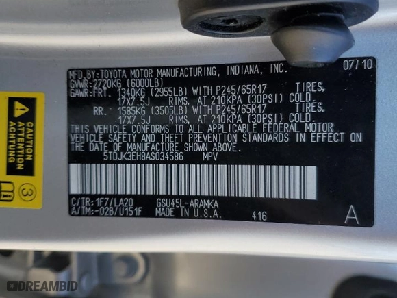 2010 Toyota Highlander SE with VIN 5TDJK3EH8AS034586, listed as a Copart auction lot 46577465 with 132,049 mi miles and Salvage Title. Bid and sale history available at carsss.com. Image 13.